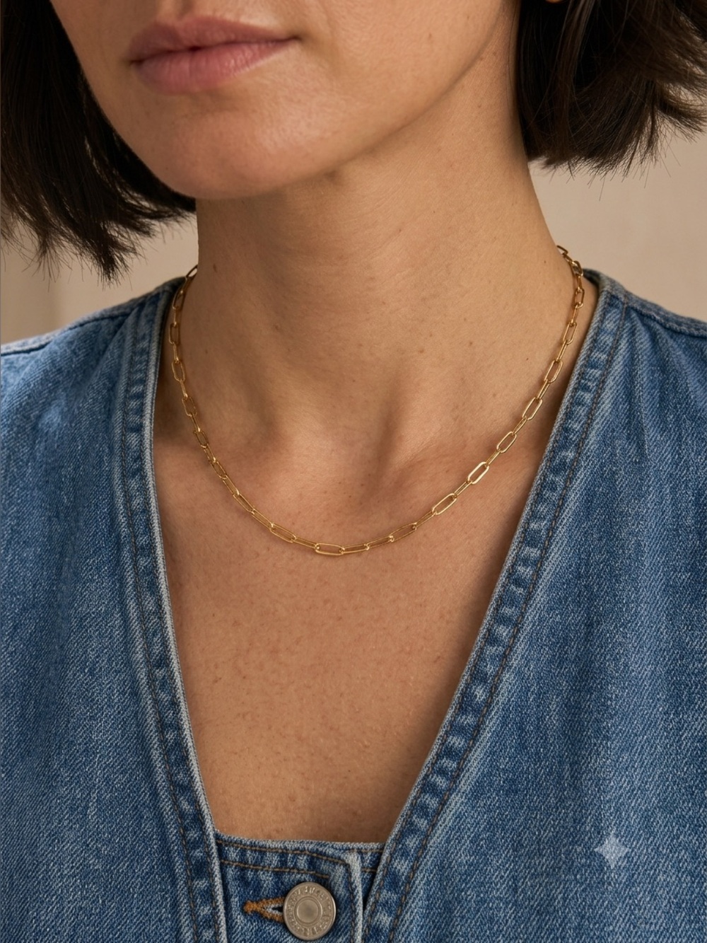 DAINTY Gold  Paper Clip Necklace 18k Gold Plated Chain Layering Necklace